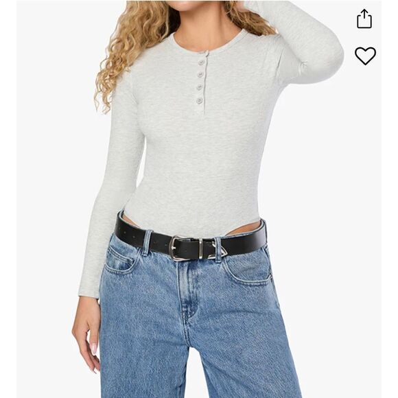 NWT WeWoreWhat Gray Long Sleeve Henley Bodysuit Small - Picture 1 of 7